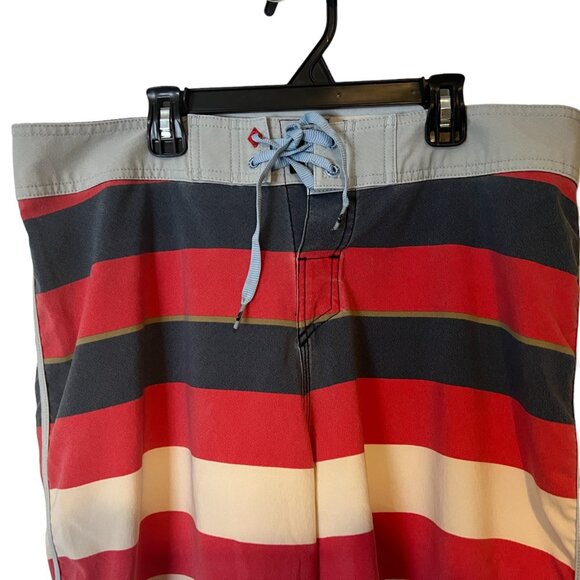 Quicksilver Swim Board Shorts Mens 34 Red White Blue Tie Waist - Picture 2 of 12